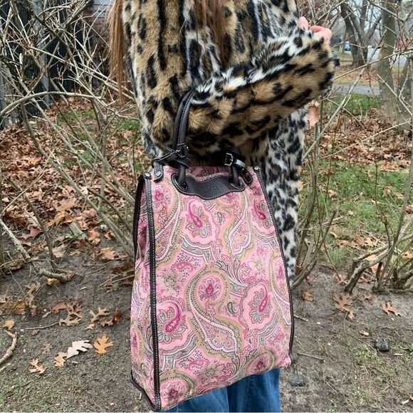 Escada Sport Large Hand bag Pink/Brown Paisley Women’s Designer Vintage - Picture 4 of 16